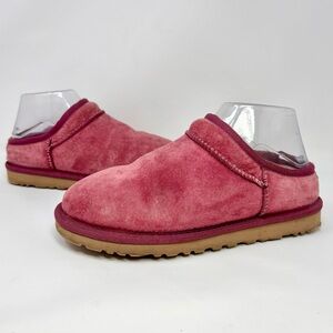 UGG Tasman Pink Berry Leather Suede Slide On Slippers Mules Wool Lining Women 6